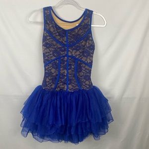 Women’s Dance Costume Dress size medium blue one piece with tulle skirt